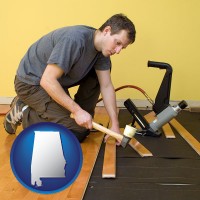 alabama map icon and a hardwood flooring installer