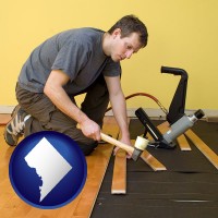 washington-dc map icon and a hardwood flooring installer
