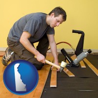 delaware map icon and a hardwood flooring installer