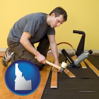 idaho map icon and a hardwood flooring installer