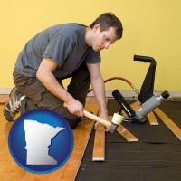 minnesota map icon and a hardwood flooring installer