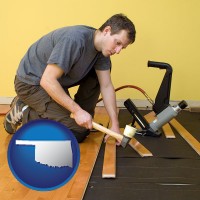 oklahoma map icon and a hardwood flooring installer