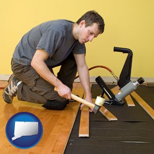 a hardwood flooring installer - with Connecticut icon