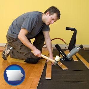 a hardwood flooring installer - with Iowa icon
