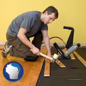 a hardwood flooring installer - with Wisconsin icon