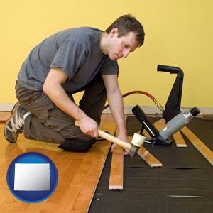 a hardwood flooring installer - with Wyoming icon