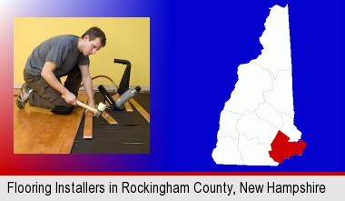 a hardwood flooring installer; Rockingham County highlighted in red on a map