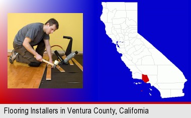 a hardwood flooring installer; Ventura County highlighted in red on a map